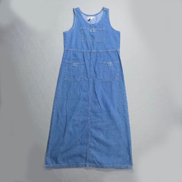 Vintage AMI Denim Jean Maxi‎ Dress Sleeveless Pockets Casualcore Grunge - Picture 1 of 8